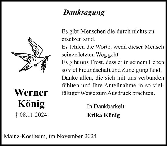 Traueranzeige von Werner König von Allgemeine Zeitung Mainz