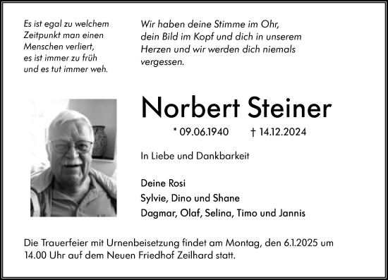 Traueranzeige von Norbert Steiner von Darmstädter Echo