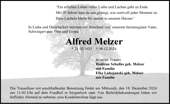 Traueranzeige von Alfred Melzer von Allgemeine Zeitung Mainz