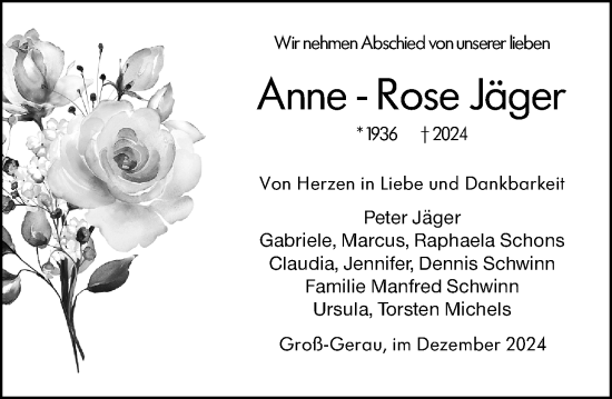 Traueranzeige von Anne-Rose Jäger von Groß-Gerauer Echo