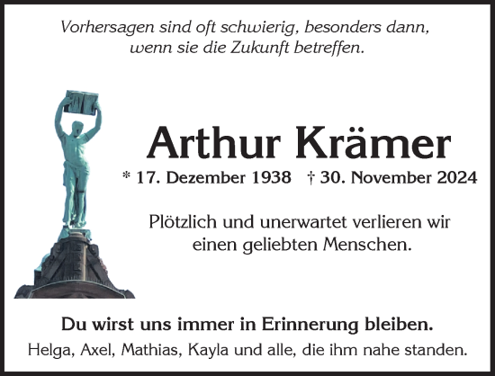 Traueranzeige von Arthur Kramer von Wiesbadener Kurier