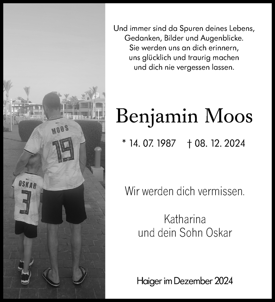  Traueranzeige für Benjamin Moos vom 17.12.2024 aus Dill Block