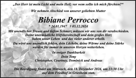 Traueranzeige von Bibiane Perrocco von Darmstädter Echo