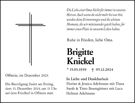 Traueranzeige von Brigitte Knickel von Wormser Zeitung