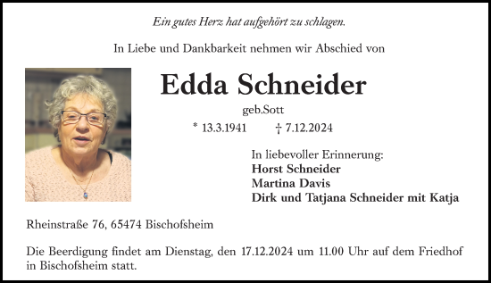 Traueranzeige von Edda Schneider von Rüsselsheimer Echo