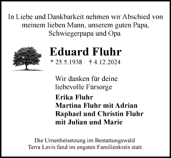 Traueranzeige von Eduard Fluhr von Wiesbadener Kurier