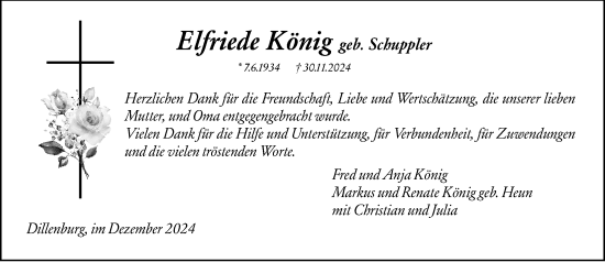 Traueranzeige von Elfriede König von Dill Block