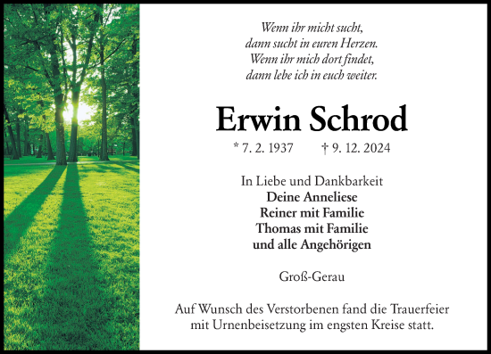 Traueranzeige von Erwin Schrod von Groß-Gerauer Echo