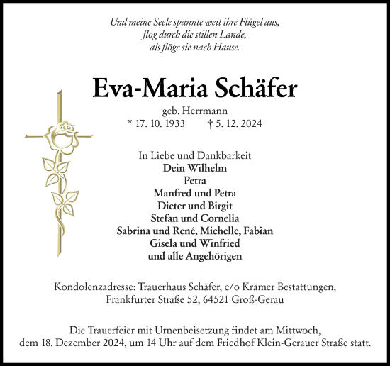 Traueranzeige von Eva-Maria Schäfer von Groß-Gerauer Echo