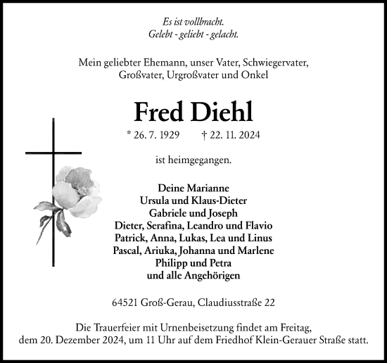 Traueranzeige von Fred Diehl von Groß-Gerauer Echo