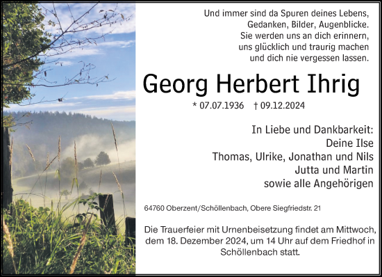 Traueranzeige von Georg Herbert Ihrig von Odenwälder Echo