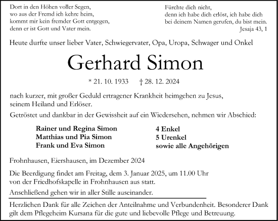 Traueranzeige von Gerhard Simon von Dill Block