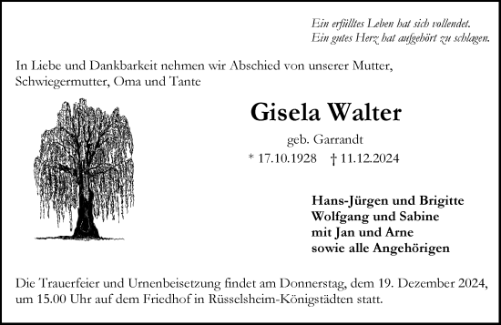 Traueranzeige von Gisela Walter von Rüsselsheimer Echo