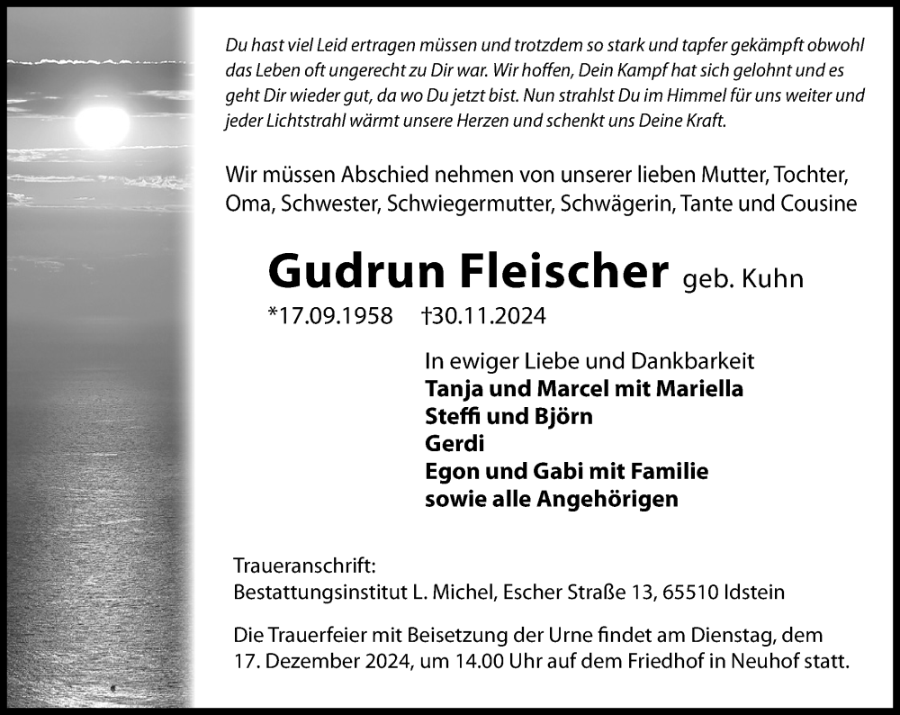  Traueranzeige für Gudrun Fleischer vom 07.12.2024 aus Wiesbadener Kurier