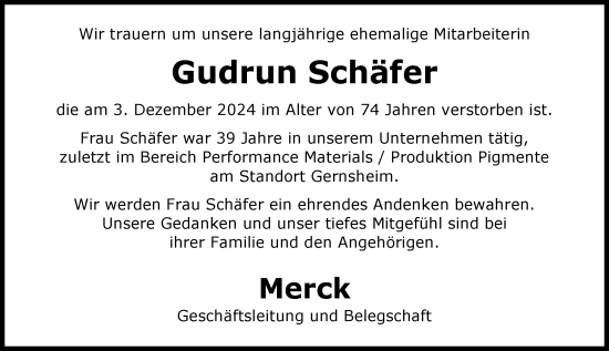 Traueranzeige von Gudrun Schäfer von Groß-Gerauer Echo