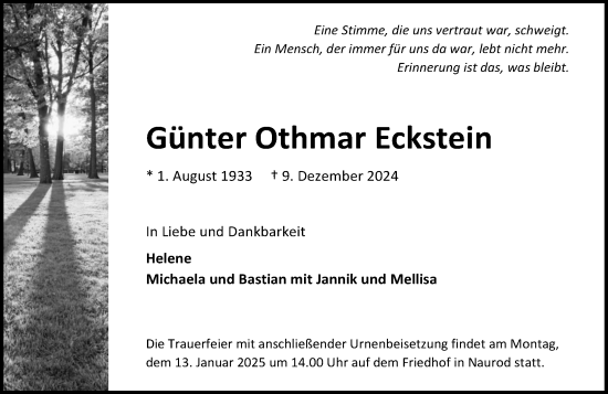 Traueranzeige von Günter Othmar Eckstein von Wiesbadener Kurier