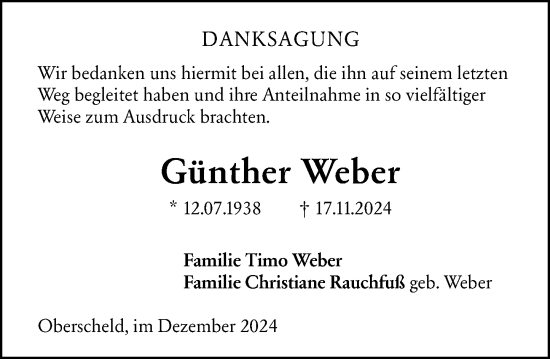 Traueranzeige von Günther Weber von Dill Block