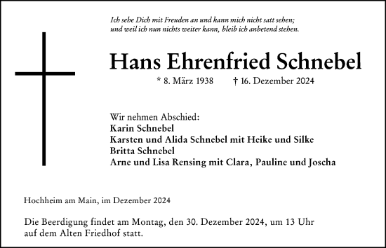 Traueranzeige von Hans Ehrenfried Schnebel von Hochheimer Zeitung