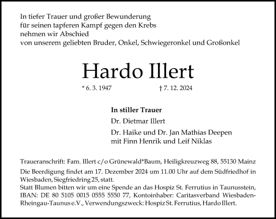 Traueranzeige von Hardo Illert von Wiesbadener Kurier