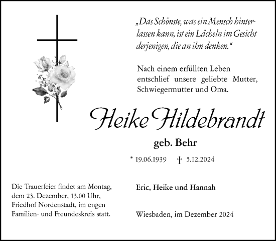 Traueranzeige von Heike Hildebrandt von Wiesbadener Kurier