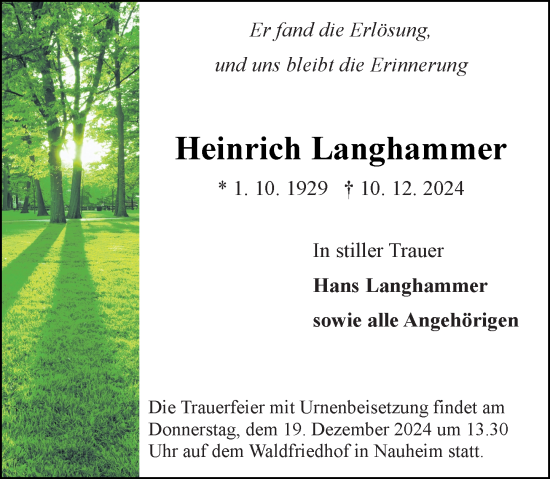 Traueranzeige von Heinrich Langhammer von Groß-Gerauer Echo