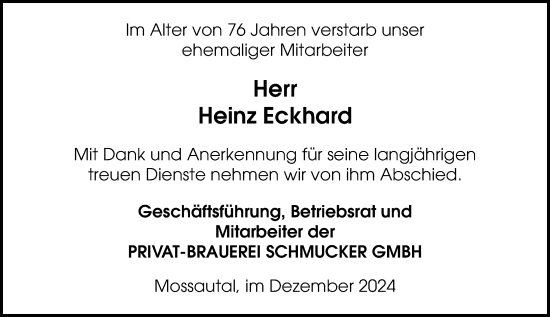 Traueranzeige von Heinz Eckhard von Odenwälder Echo