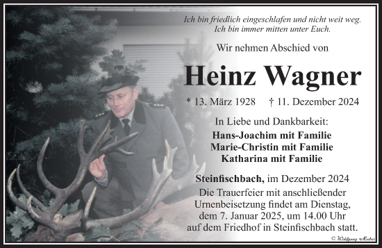 Traueranzeige von Heinz Wagner von Camberger Anzeiger