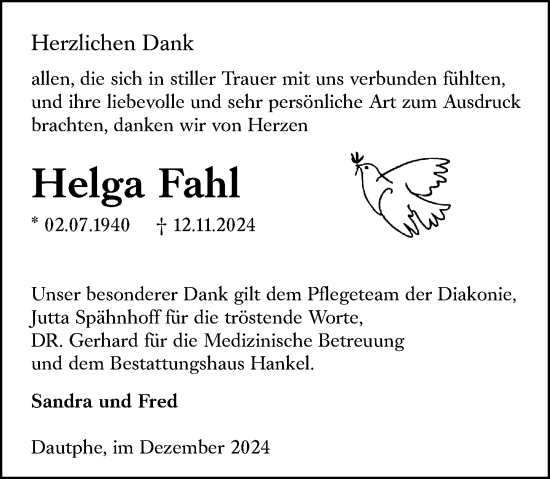 Traueranzeige von Helga Fahl von Hinterländer Anzeiger