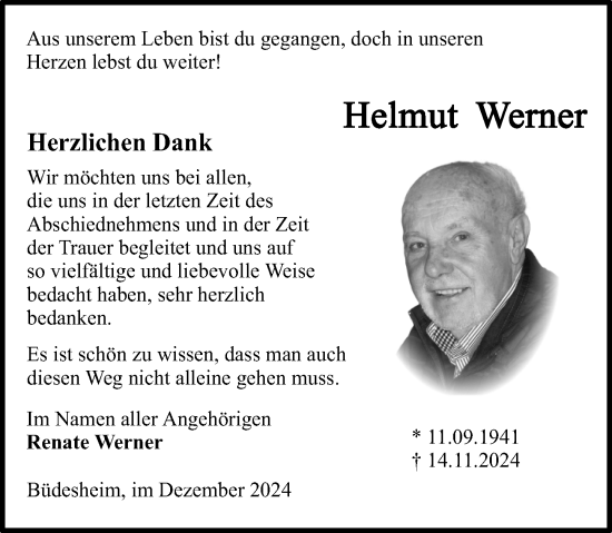 Traueranzeige von Helmut Werner von Allgemeine Zeitung Rheinhessen-Nahe