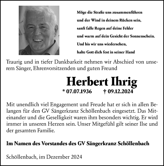 Traueranzeige von Herbert Ihrig von Odenwälder Echo