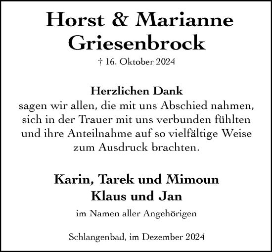 Traueranzeige von Horst  Griesenbrock von Rheingau Kurier