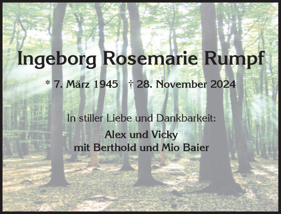 Traueranzeige von Ingeborg Rosemarie Rumpf von Wiesbadener Kurier