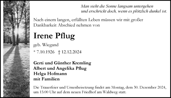 Traueranzeige von Irene Pflug von Rüsselsheimer Echo