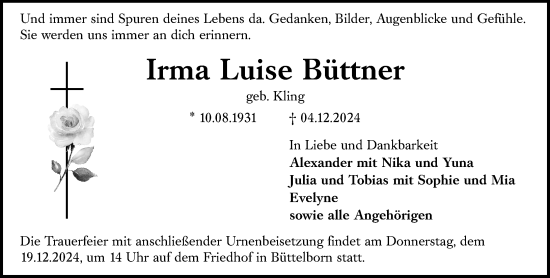 Traueranzeige von Irma Luise Büttner von Groß-Gerauer Echo