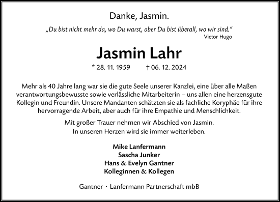 Traueranzeige von Jasmin Lahr von Darmstädter Echo