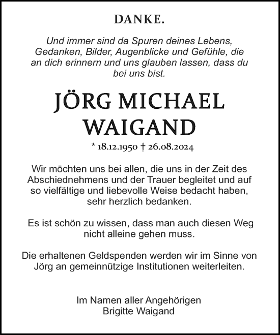 Traueranzeige von Jörg Michael Waigand von Binger-/Ingelheimer Wochenblatt