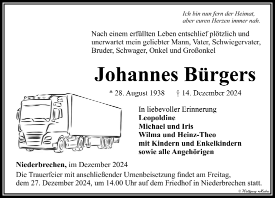 Traueranzeige von Johannes Bürgers von Camberger Anzeiger