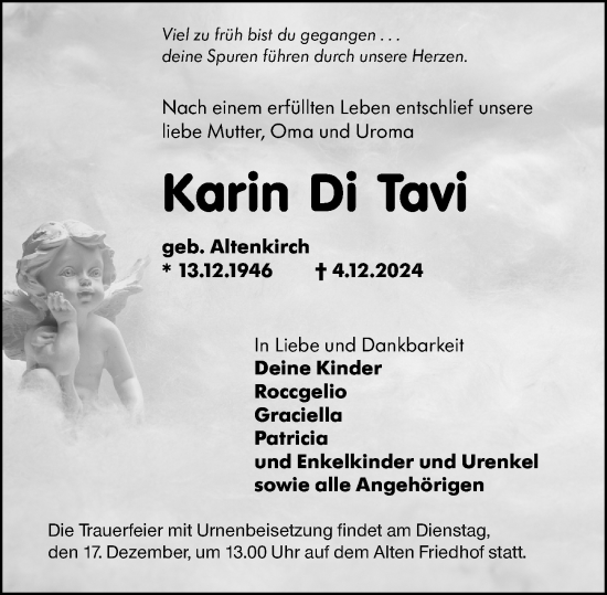 Traueranzeige von Karin Di Tavi von Hochheimer Zeitung