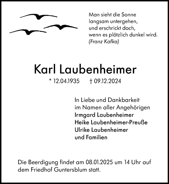 Traueranzeige von Karl Laubenheimer von Allgemeine Zeitung Mainz