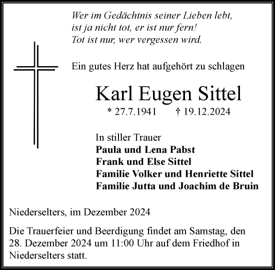 Traueranzeige von Karl Eugen Sittel von Nassauische Neue Presse