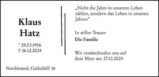 Traueranzeige von Klaus Hatz von Wetzlarer Neue Zeitung