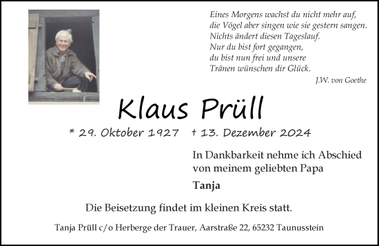 Traueranzeige von Klaus Prüll von Wiesbadener Kurier