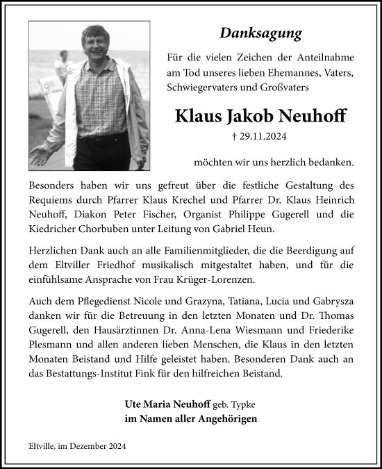 Traueranzeige von Klaus Jakob Neuhoff von Wiesbadener Kurier