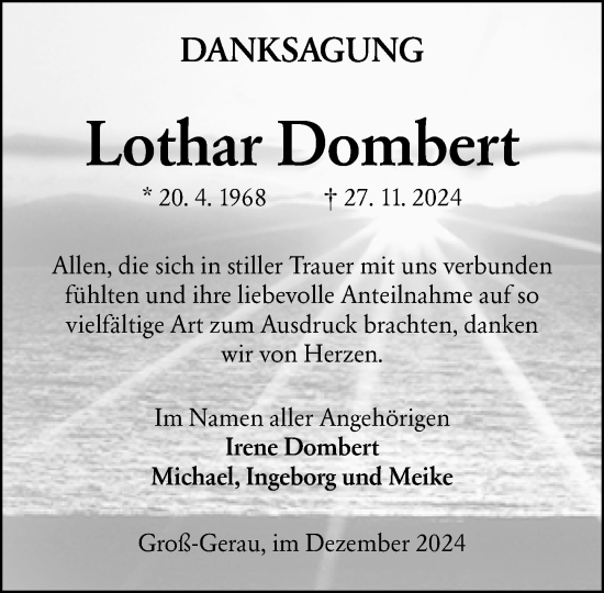 Traueranzeige von Lothar Dombert von Groß-Gerauer Echo