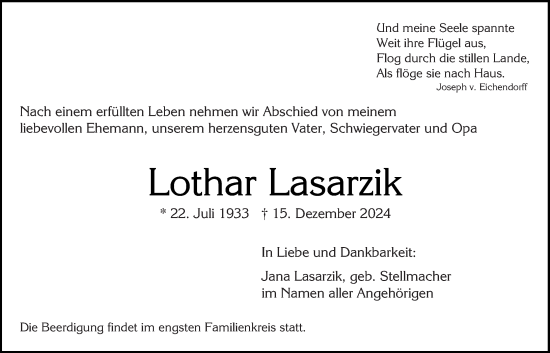 Traueranzeige von Lothar Lasarzik von Wiesbadener Kurier