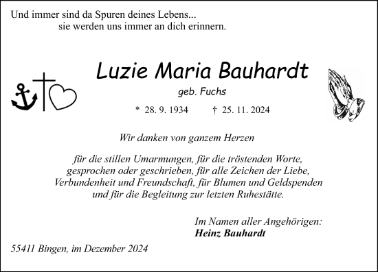 Traueranzeige von Luzie Maria Bauhardt von Binger-/Ingelheimer Wochenblatt