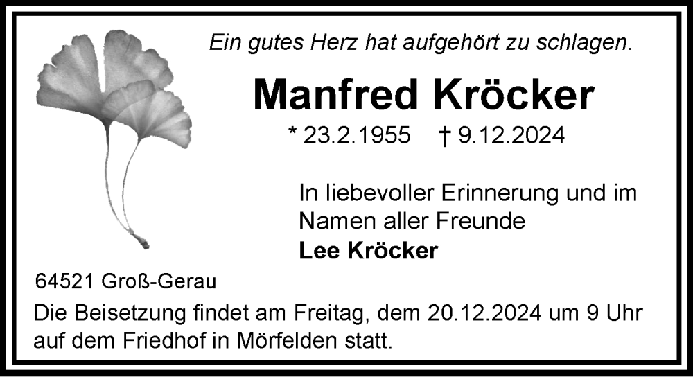  Traueranzeige für Manfred Kröcker vom 14.12.2024 aus Groß-Gerauer Echo