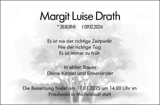 Traueranzeige von Margit Luise Drath von Odenwälder Echo