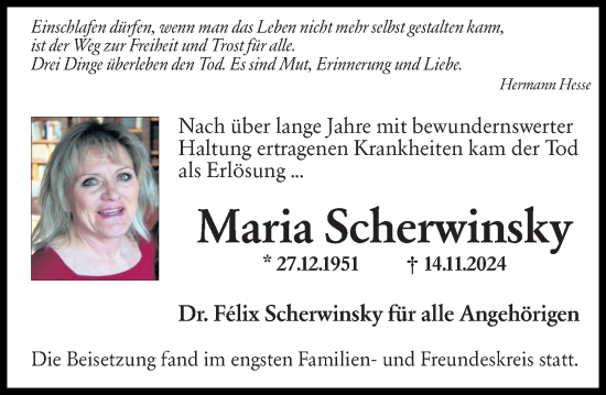 Traueranzeige von Maria Scherwinsky von Wiesbadener Kurier