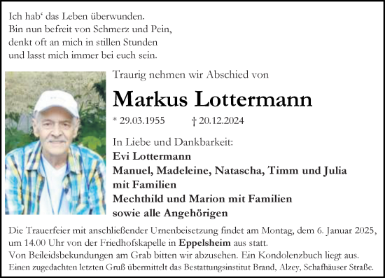 Traueranzeige von Markus Lottermann von Allgemeine Zeitung Alzey